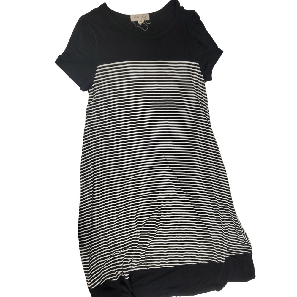 Daisy Island Black White Striped Short Sleeve Casual‎ Dress Womens